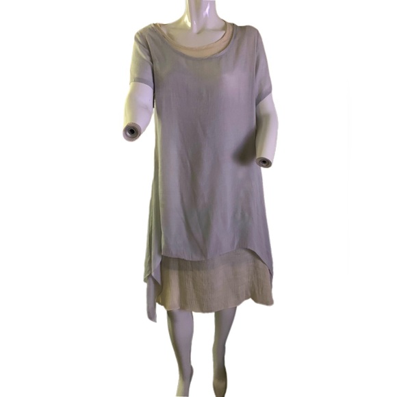 Womens V Neck Short Sleeve Midi Dress Asymmetric Layered Retro Loose Fit Soft . - Picture 8 of 11